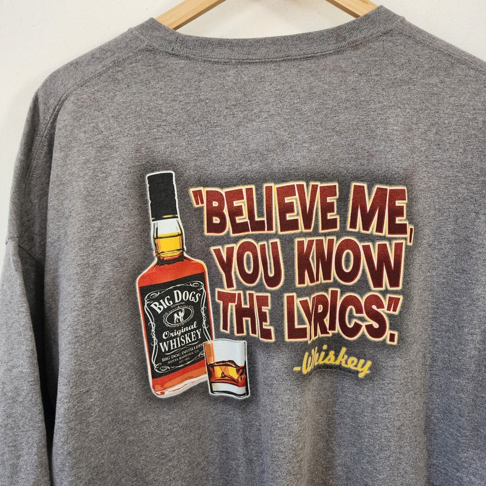Y2K Big Dog Whiskey Grey Mens Tee Shirt 2XL Whiskey